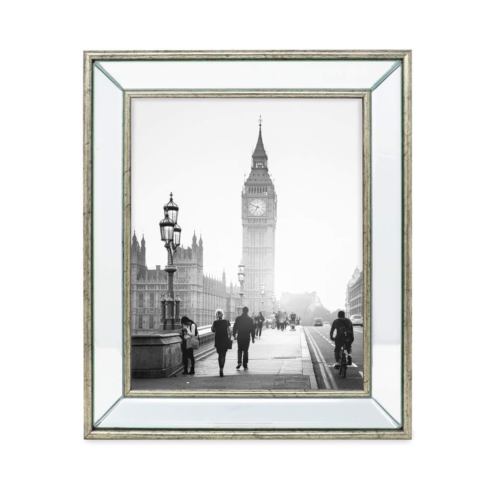 Jacobs 8x10 Silver Beveled Mirror Picture Frame - Classic Mirrored Frame with Deep Slanted Angle Made for Wall Décor