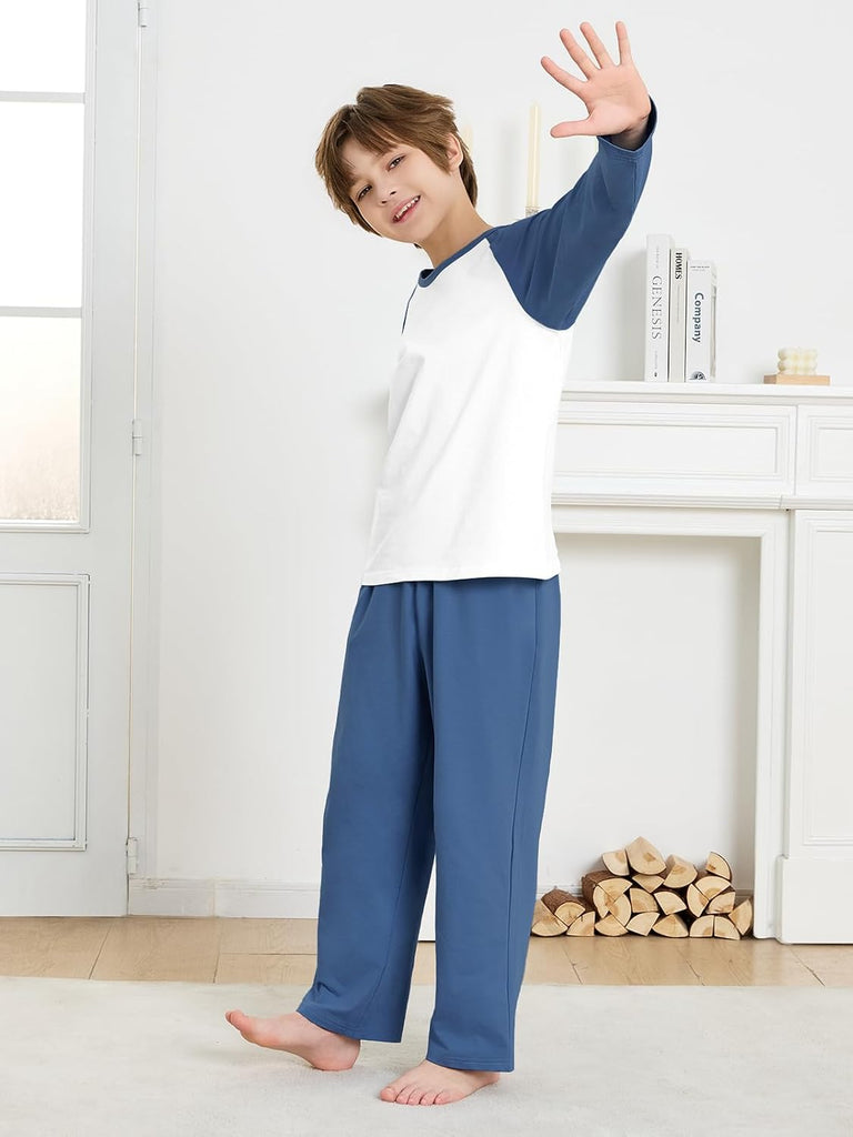 Boys Pajamas 2 Pcs Set Kids Cotton Sleepwear with Pockets Long Sleeve Top and Pants Pjs for boys
