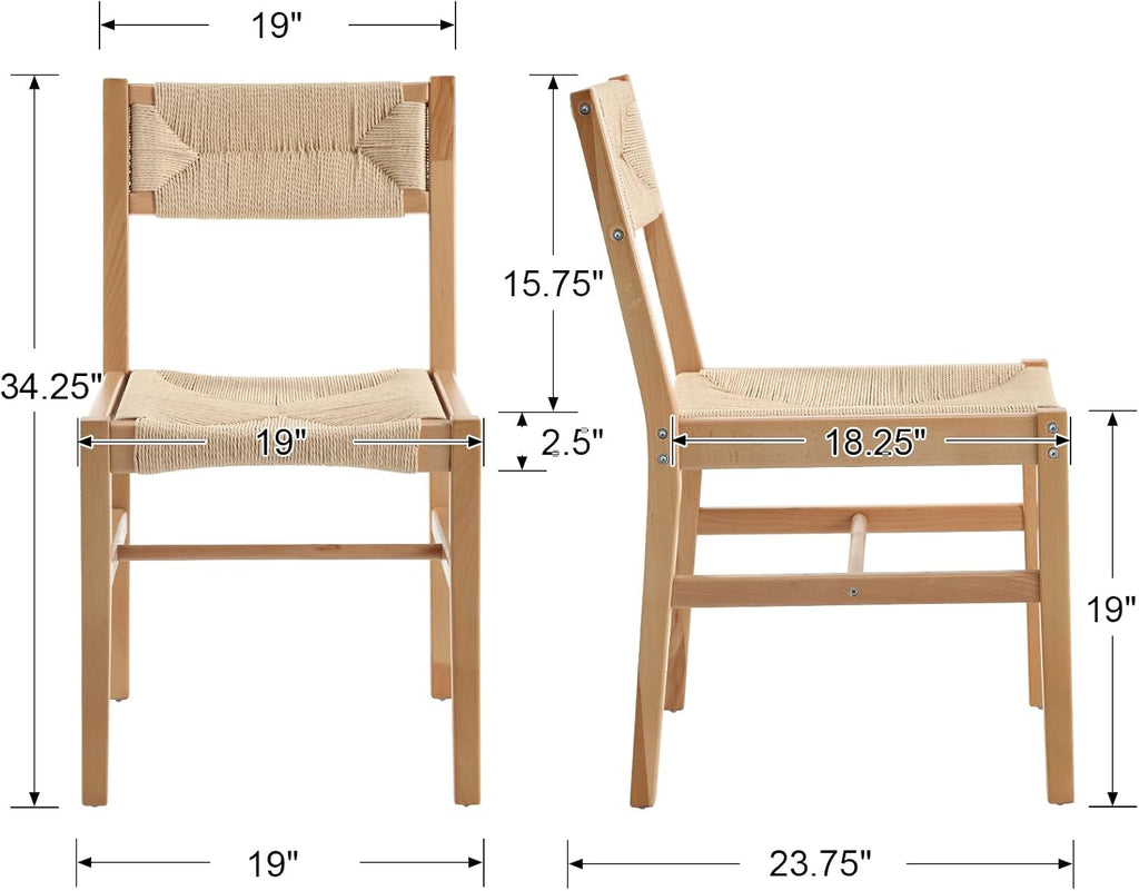 Woven Rattan Dining Chairs Set of 4, Farmhouse Wicker Boho Dining Chairs, Armless Wooden Cane Kitchen Dining Chair