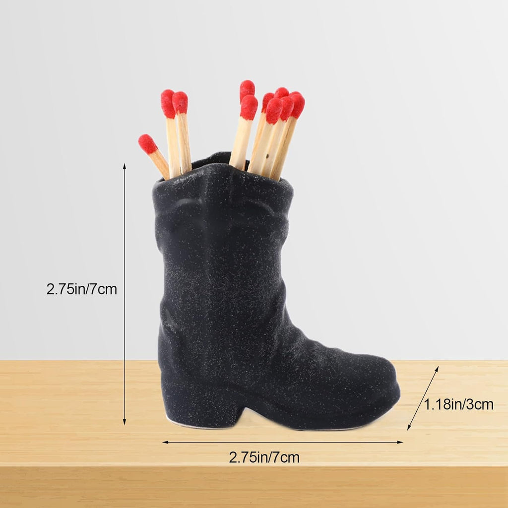 Cowboy Boot Match Box with Striker, Decorative Matches Holder, Very Cute Addition for Interior Decor (Black)