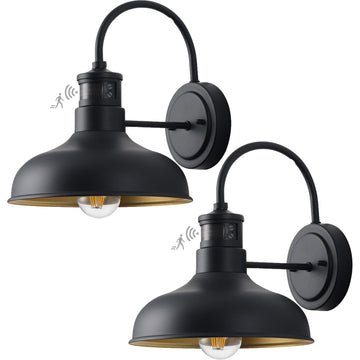 10" Motion Sensor Wall Light Outdoor Dusk to Dawn Gooseneck Wall Mount Fixture, Barn Style Black Exterior Garage Wall