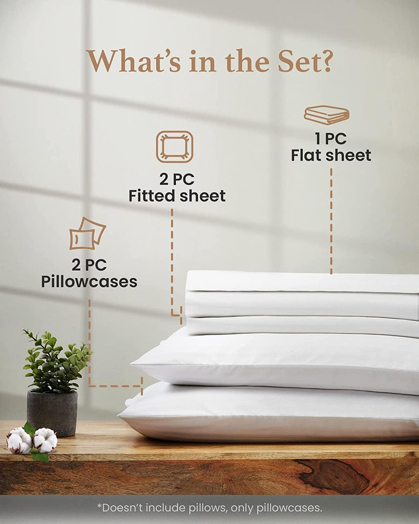 100% Egyptian Cotton Split King Sheets Sets for Adjustable Bed, Bright White