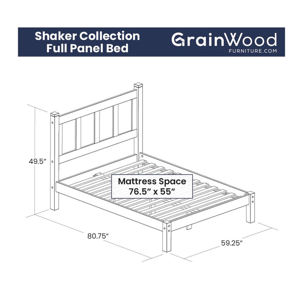 Shaker Panel Platform Bed, Full, Natural Solid Wood