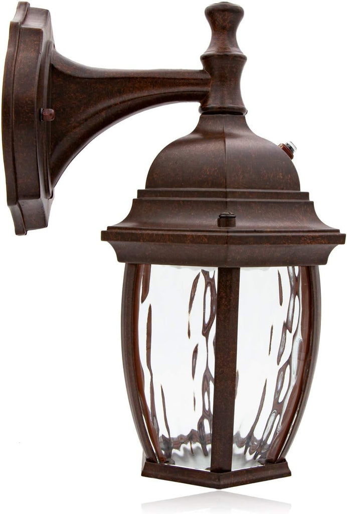 LED Outdoor Wall Light - Features Clear Water Glass, 3000K Warm White, 580 Lumens, Dusk to Dawn Photocell Light Sensor