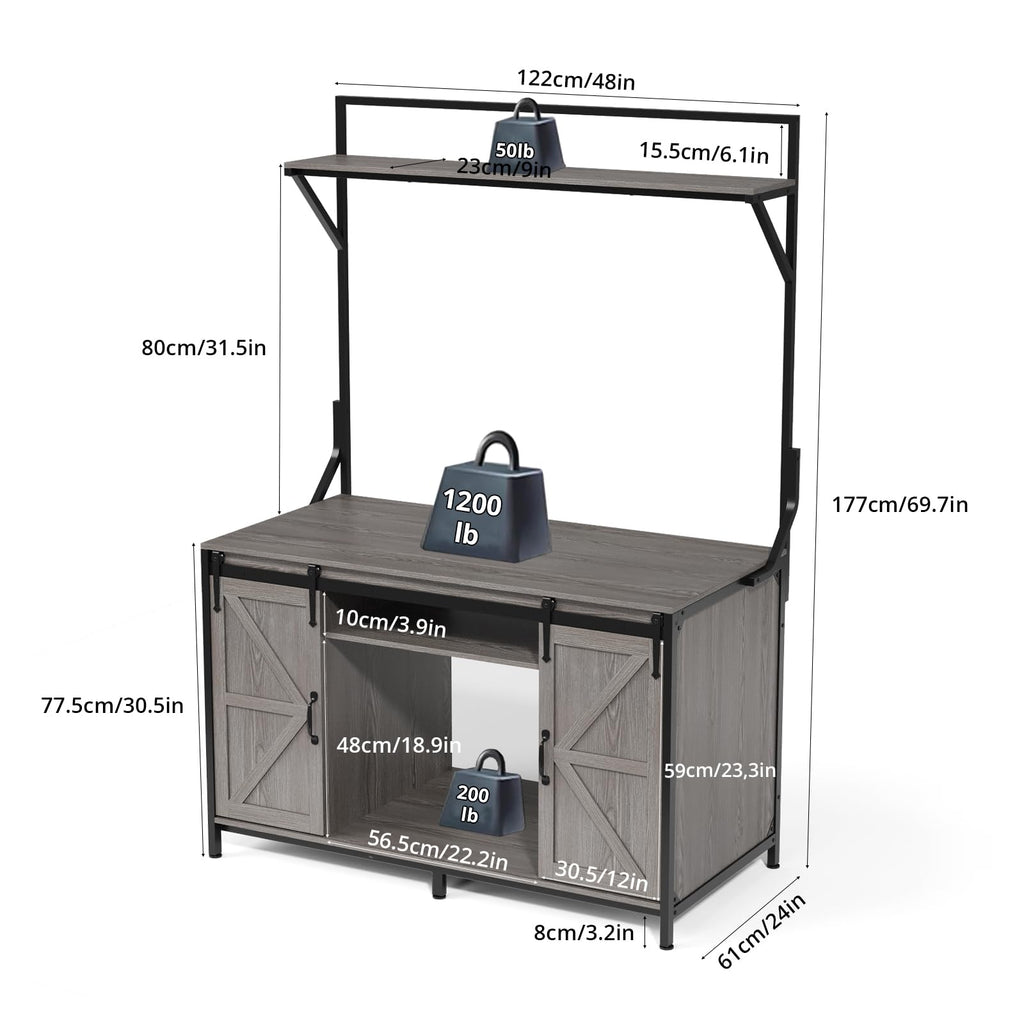 48"x24" Reptile Tank Stand with Power Outlet & Storage Cabinet, Grey