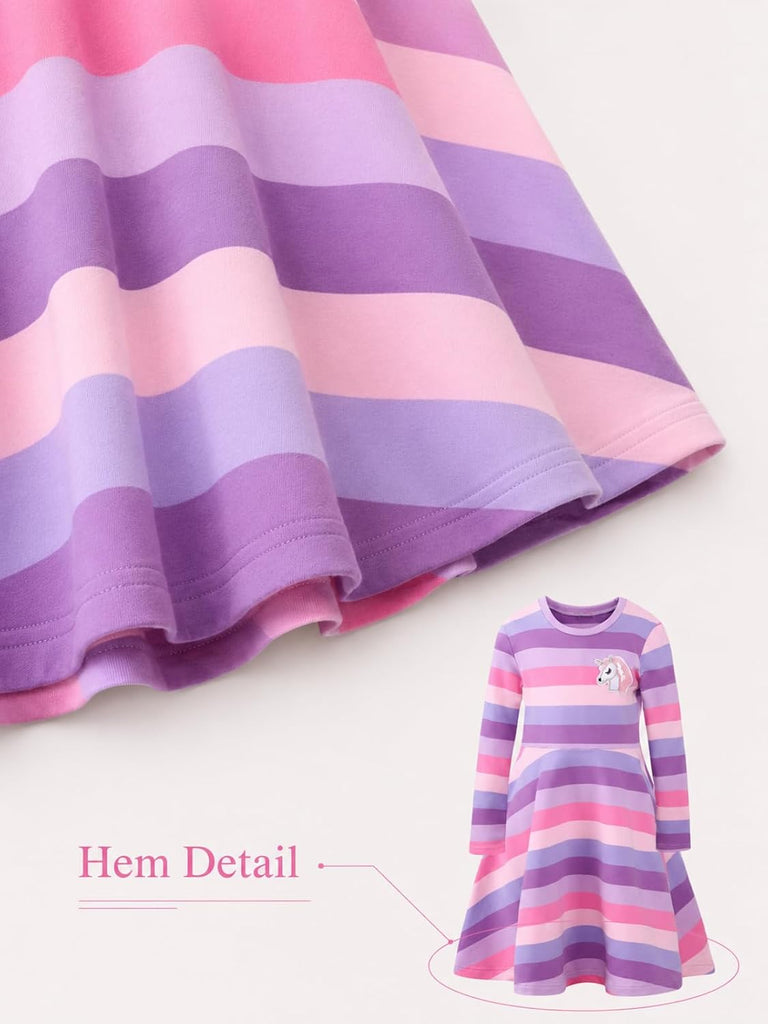 Girls Twirl Dress with Flare Hem - Colorblock Design Casual Dresses for Kids