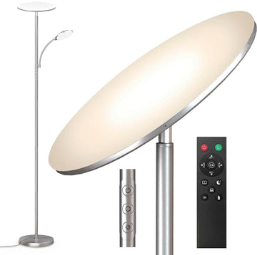 Silver Metallic Floor Lamps, 44W/4500LM High Output 2 in 1 LED, Smooth Stepless Control & Timer, 69" Standing Lamp