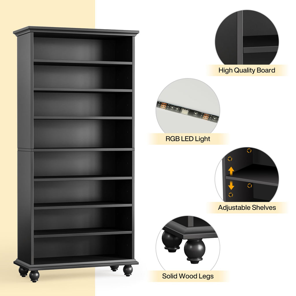 Narrow Tall Shoe Cabinet with LED Lighting, 9-Tier 30 Pairs Freestanding Shoes Storage Cabinet, Wood Shoe Organizer