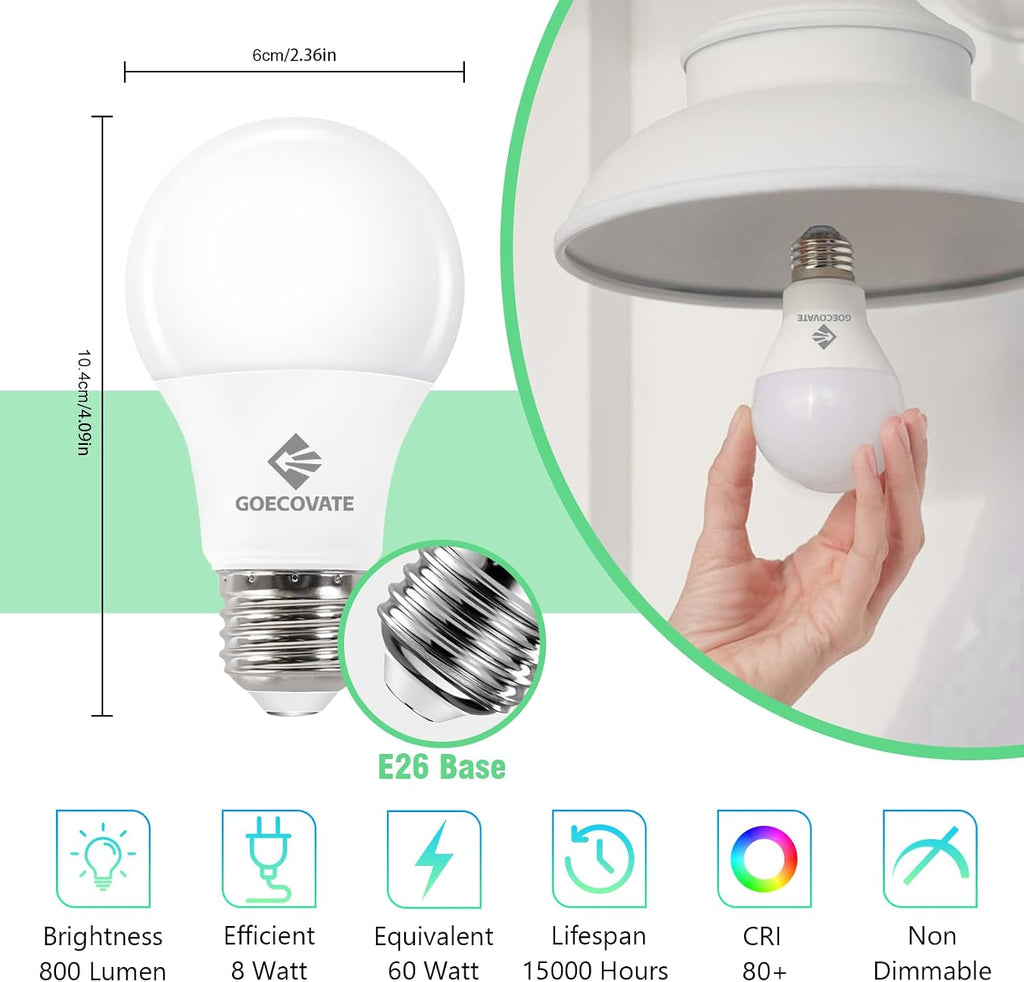 24 Pack A19 Light Bulbs Daylight 5000K 60 Watt Equivalent LED Light Bulb