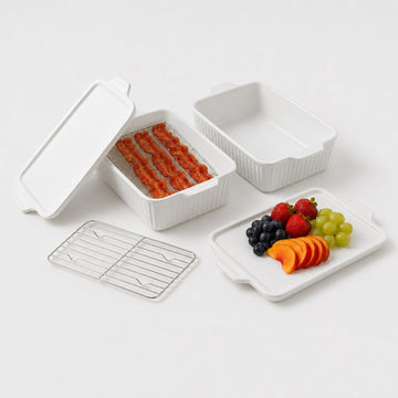 5x7 inch Casserole Dish with Lid & Grill Rack Bakeware Set of 2