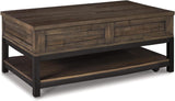 Johurst Rustic Rectangular Lift Top Coffee Table and Fixed Lower Shelf, Brown