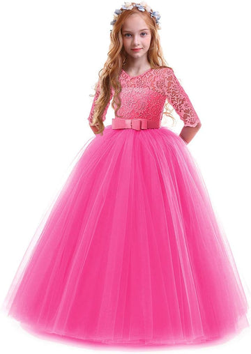 Flower Girl Dress Lace 3/4 Sleeve Wedding Princess Dress