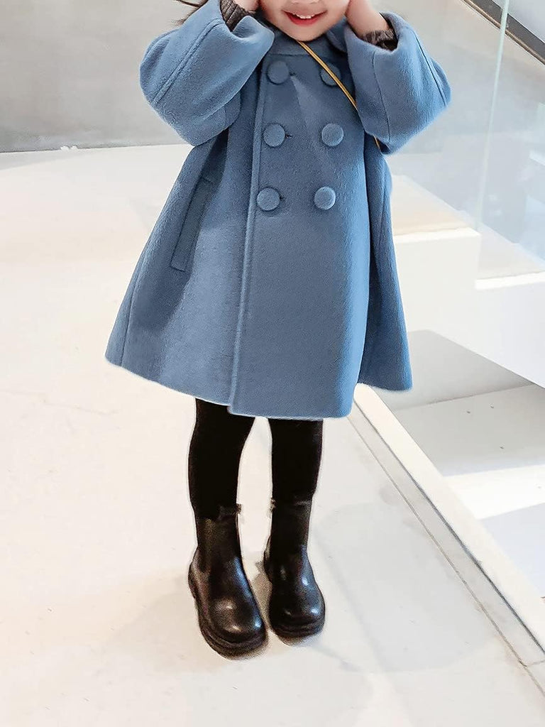 Girls Dress Coat Kids Winter Warm Jacket Long Sleeve Button Trench Coat Pocket Long Peacoat Outerwear