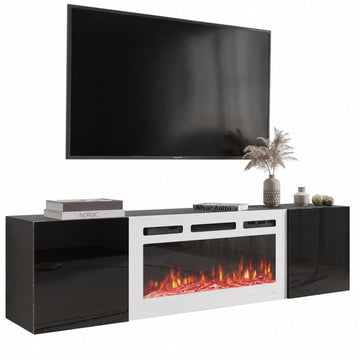 70'' Wall Mounted Floating TV Stand with 36'' Electric Fireplace, High Gloss Entertainment Center with Storage, 12