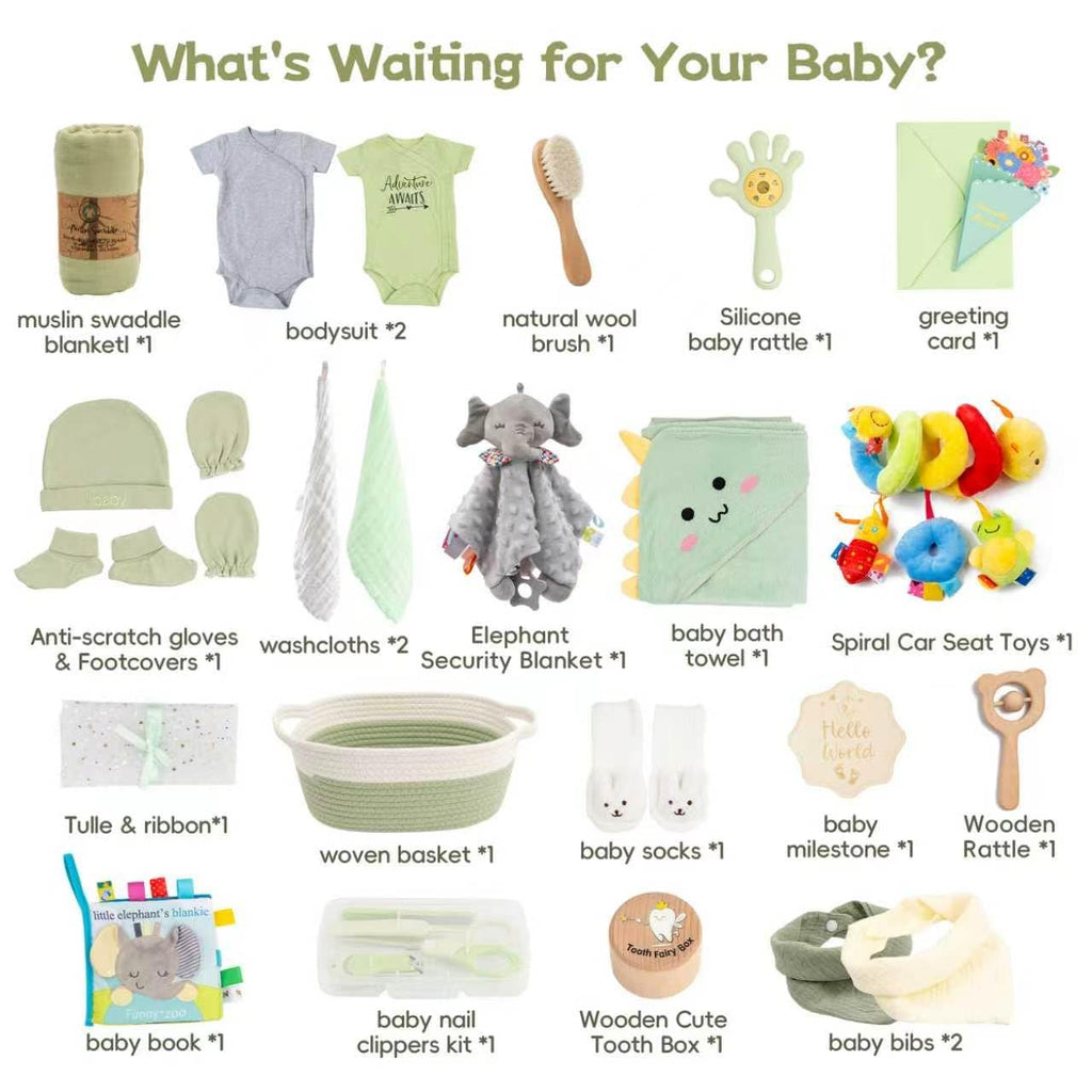 Piece Baby Boy Gift Basket, Baby Shower Gift Set for Newborns, Green