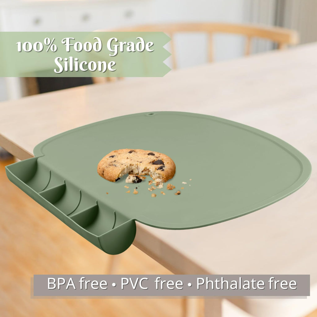 Placemat with Food Catching Pockets for Baby & Kid, Food Grade Silicone Non-Slip Toddler Food Place Mats with Raised