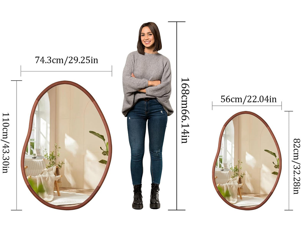 Irregular Wall Mirror Asymmetrical: Abstract Wood Frame 43x30 inch