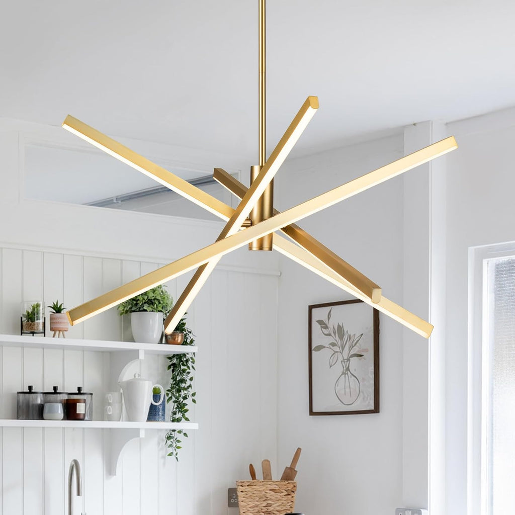 Gold Sputnik Chandeliers Modern LED Linear Chandelier Light 4 Light Pendant Light for Dining Room Foyer Kitchen