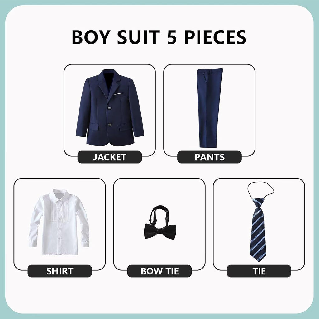 Boys Formal Suit Kids 5 Piece Suit Jacket Pants Set with Shirt Tie