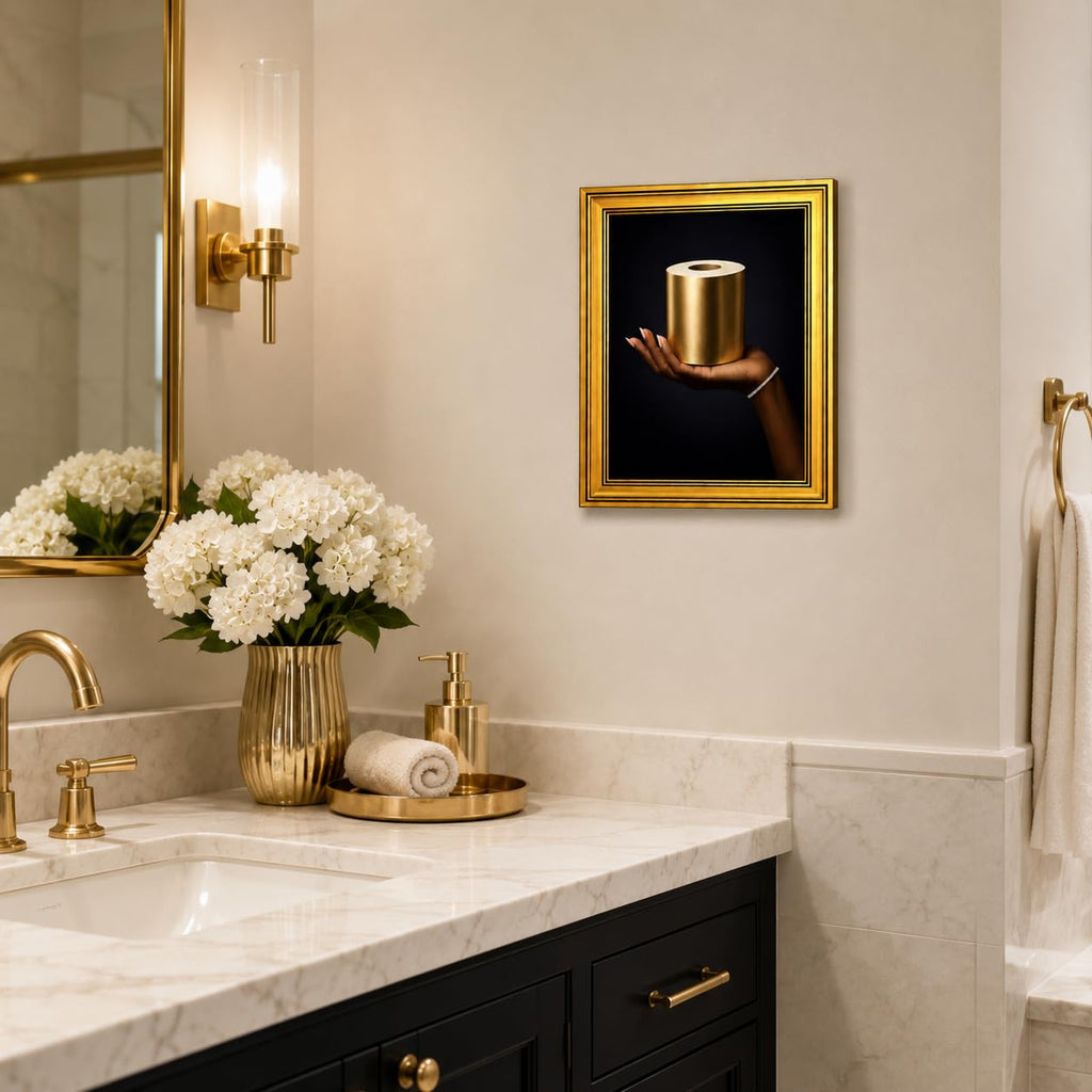 Luxury Gold Toilet Paper Wall Art Framed Canvas Print Modern Bathroom Poster Elegant Picture Gallery Artwork