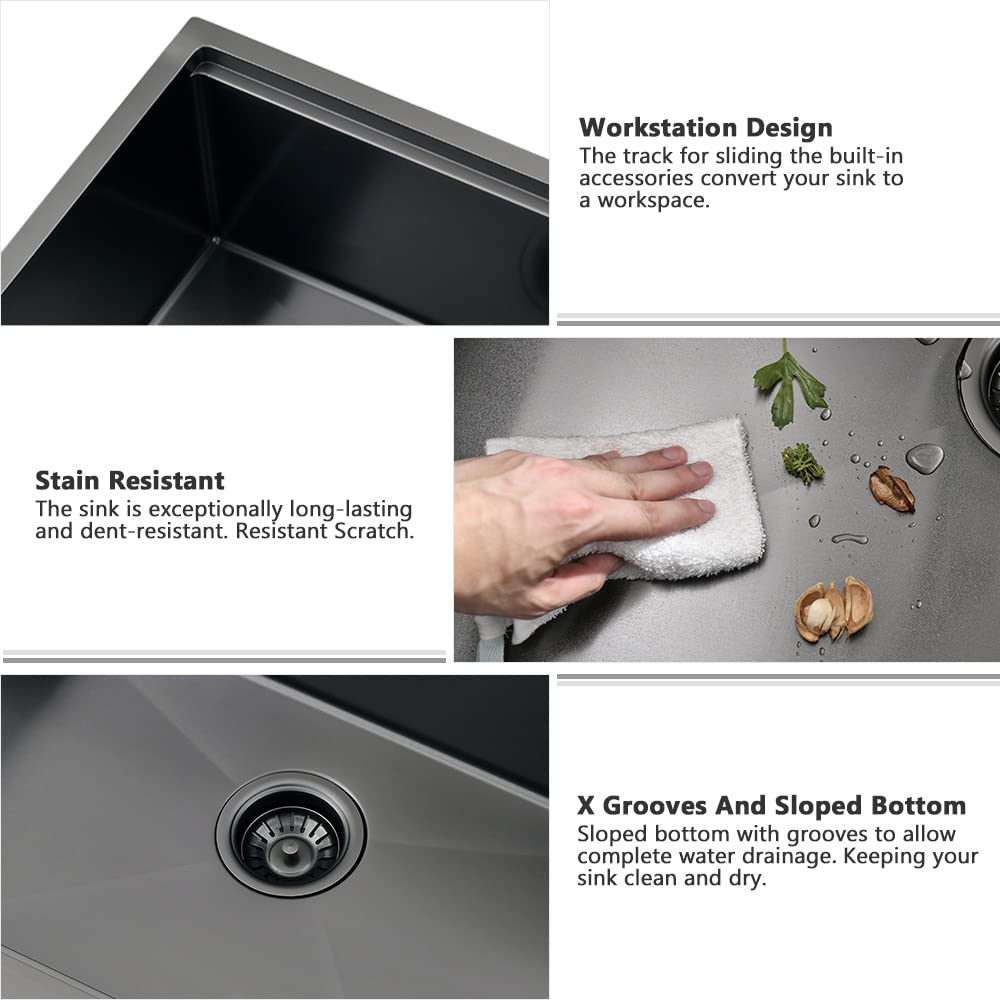 24 Inch Black Farmhouse Sink Apron Front Kitchen Sinks Workstation