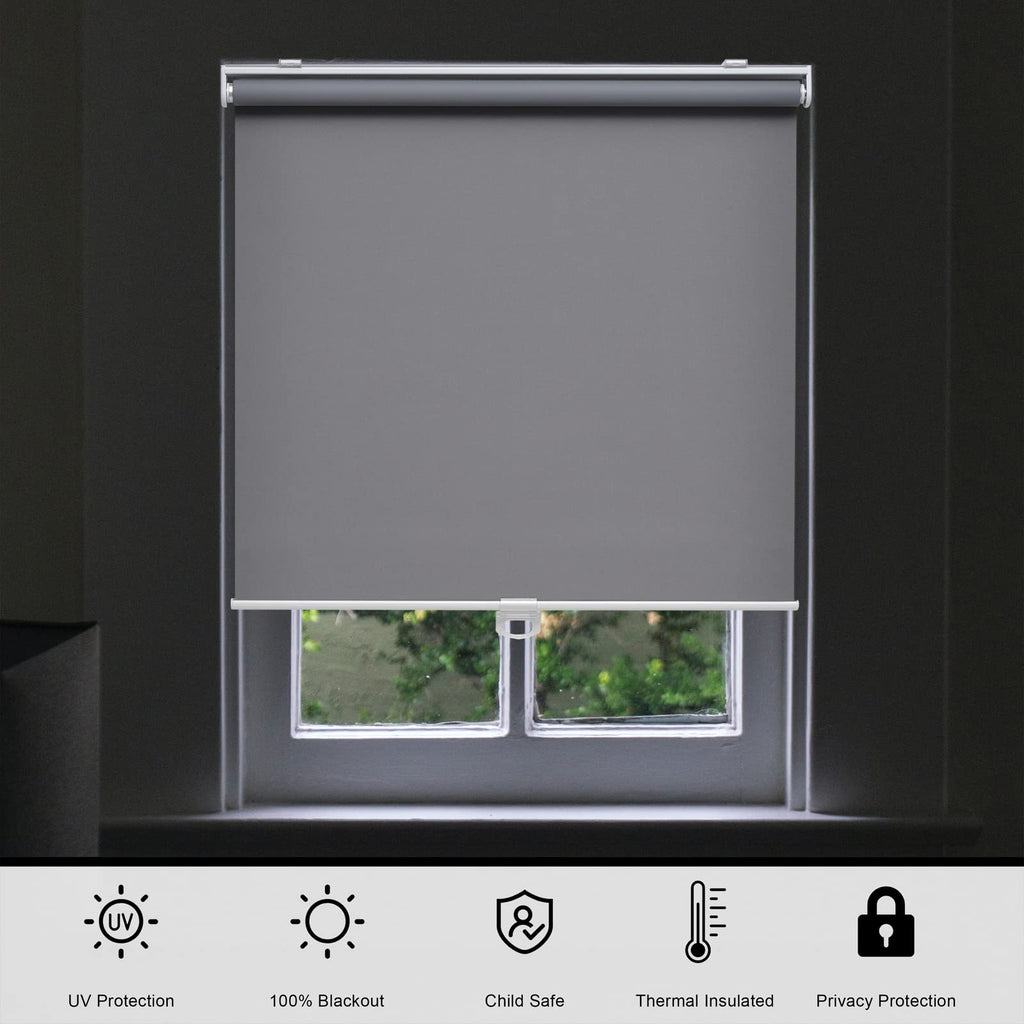 Blackout Cordless Roller Shades Blinds, Custom Size, Grey