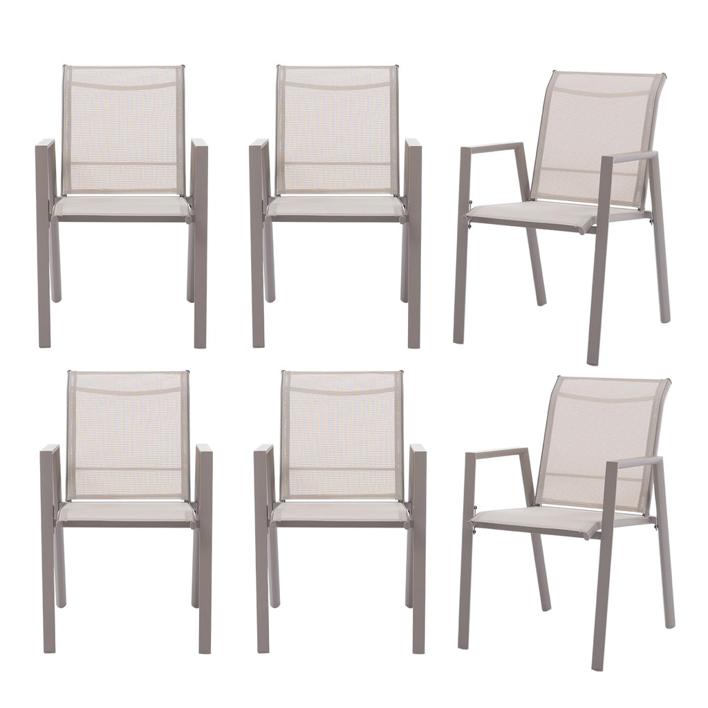 Outdoor Patio Chairs Set of 6, Ivory Beige Stackable Outdoor Chairs, Lightweight Patio Set with High Back, Metal
