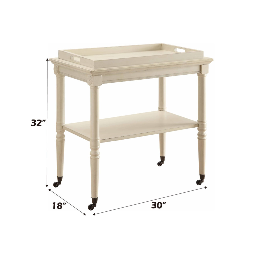 2-Tier Rolling Serving Cart 30''Inch, Wooden Frame & 4 Wheels & 1 Removeable Tray Top & 1 Shelf Open Storage for