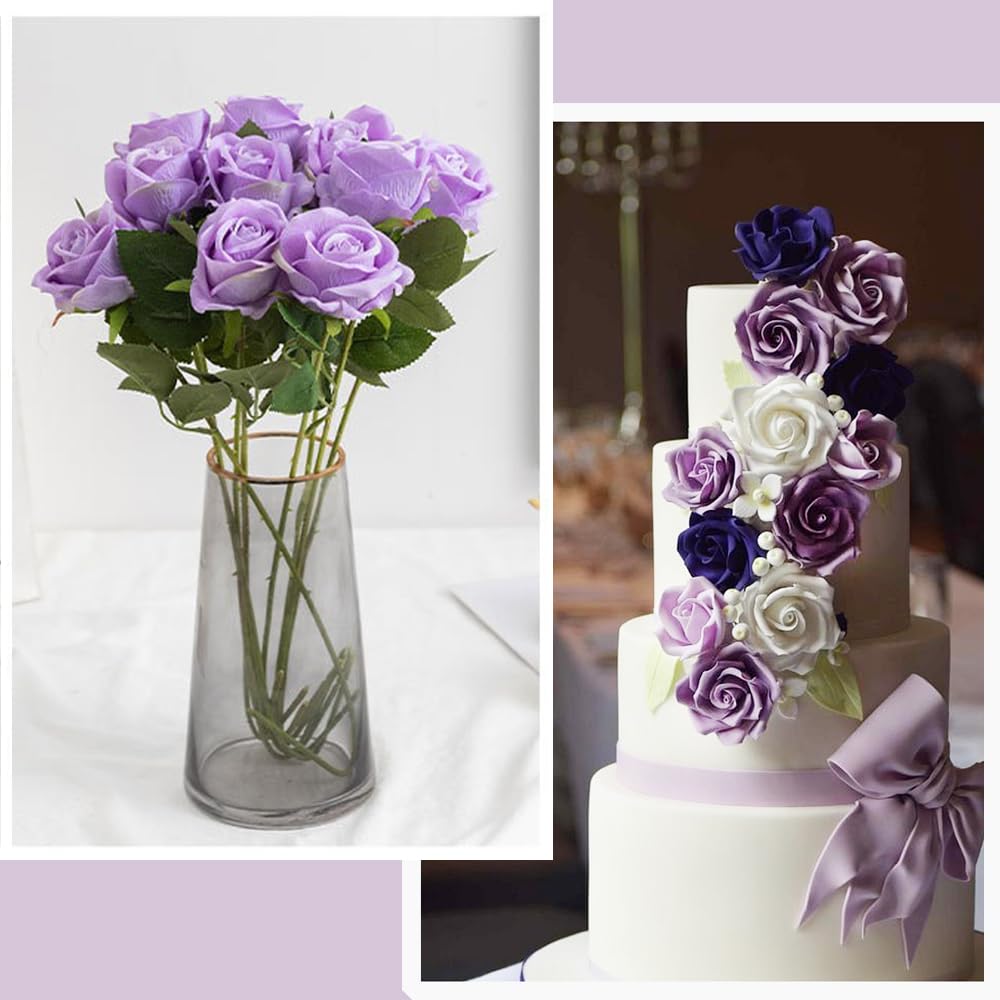 Artificial Velvet Roses 12pcs Faux Flowers Light Purple
