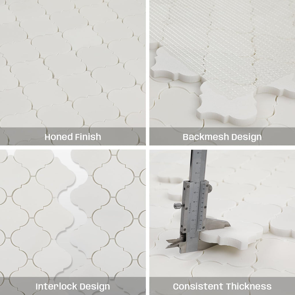 3 Inch Arabesque Lantern White Marble Mosaic Tile for Wall Floor, 5 Sheets
