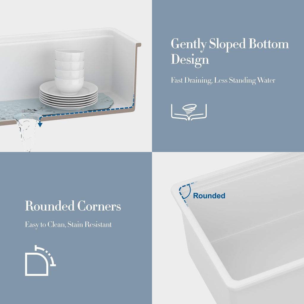 33 Fireclay Undermount Kitchen Sink 33x19 White Workstation Sink