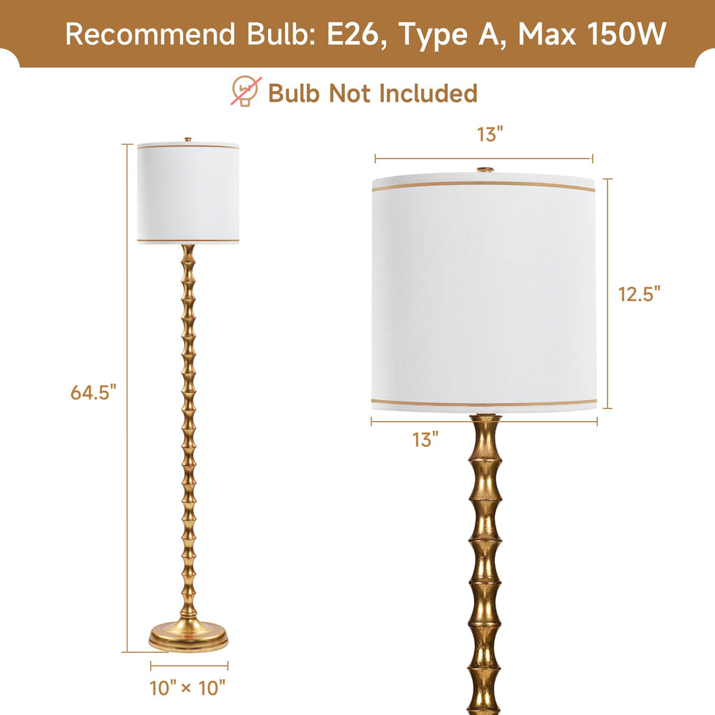 64.5" Gold Floor Lamp, Antique Gold Floor Lamps