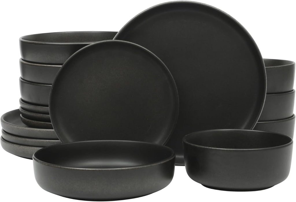 Pasco 16 Piece (Service for 4) Plates and Bowls Double Bowl Reactive Glaze Dishes Stoneware Ceramic Dinnerware Set