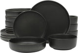 Pasco 16 Piece (Service for 4) Plates and Bowls Double Bowl Reactive Glaze Dishes Stoneware Ceramic Dinnerware Set
