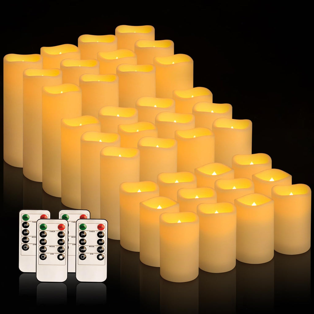 36 Pack Waterproof Flameless LED Candles - Outdoor Battery Operated Candles with Remote & Timer, Realistic Flickering