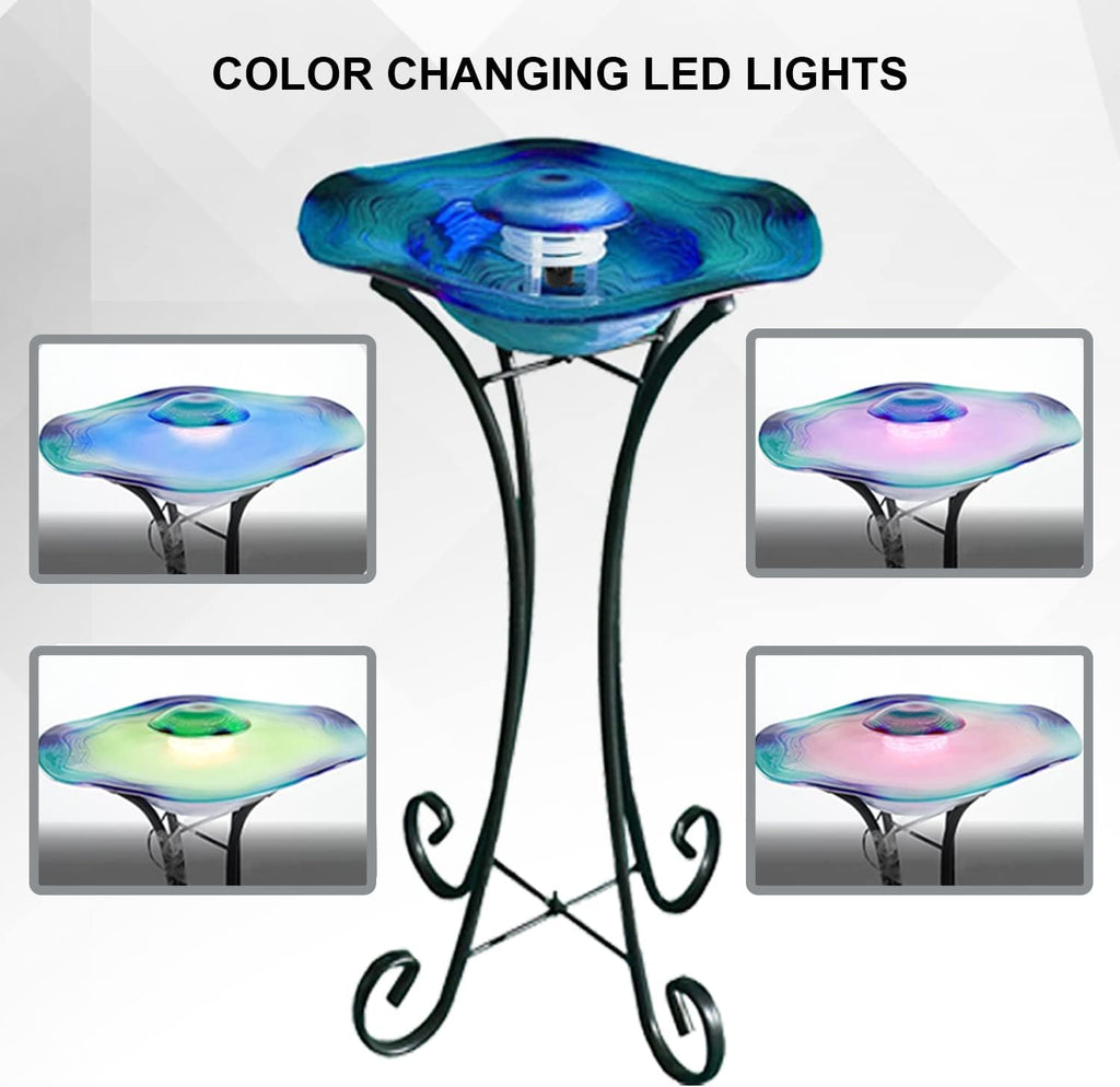 27" LED Mist Indoor Floor Fountain, Freestanding Water Feature with Inline Control, Aromatherapy, Glass & Metal, Blue