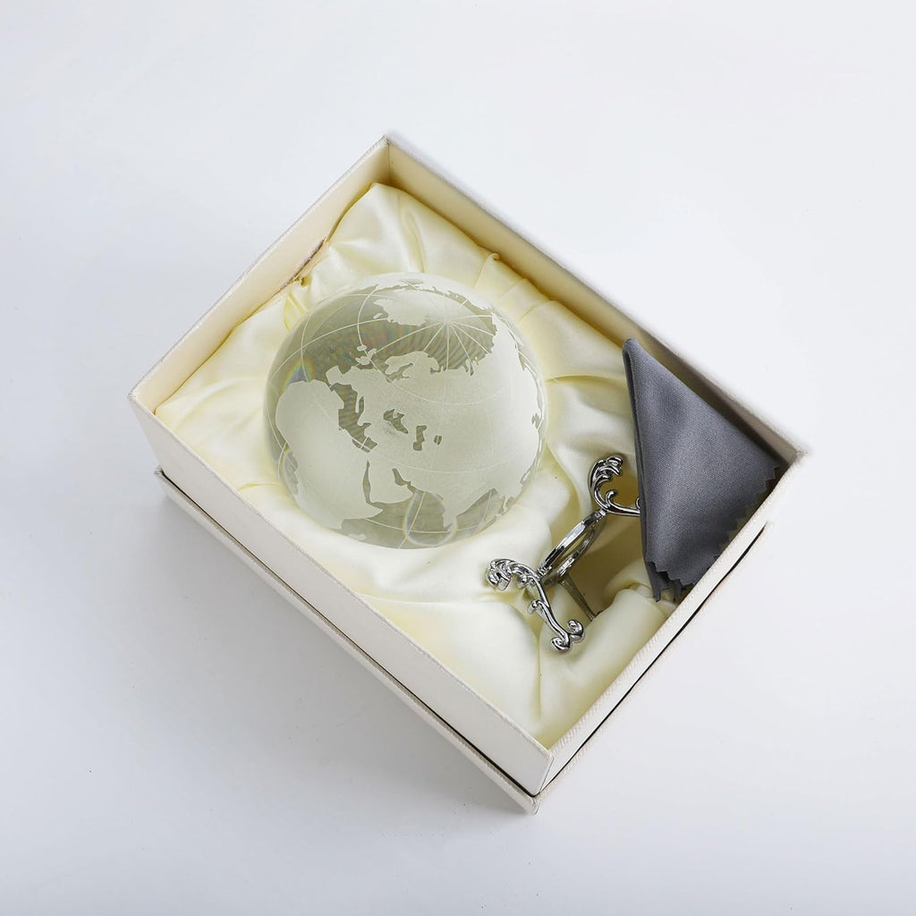 3.15in Crystal Earth Globe with Stand Glass World Globe Paperweight
