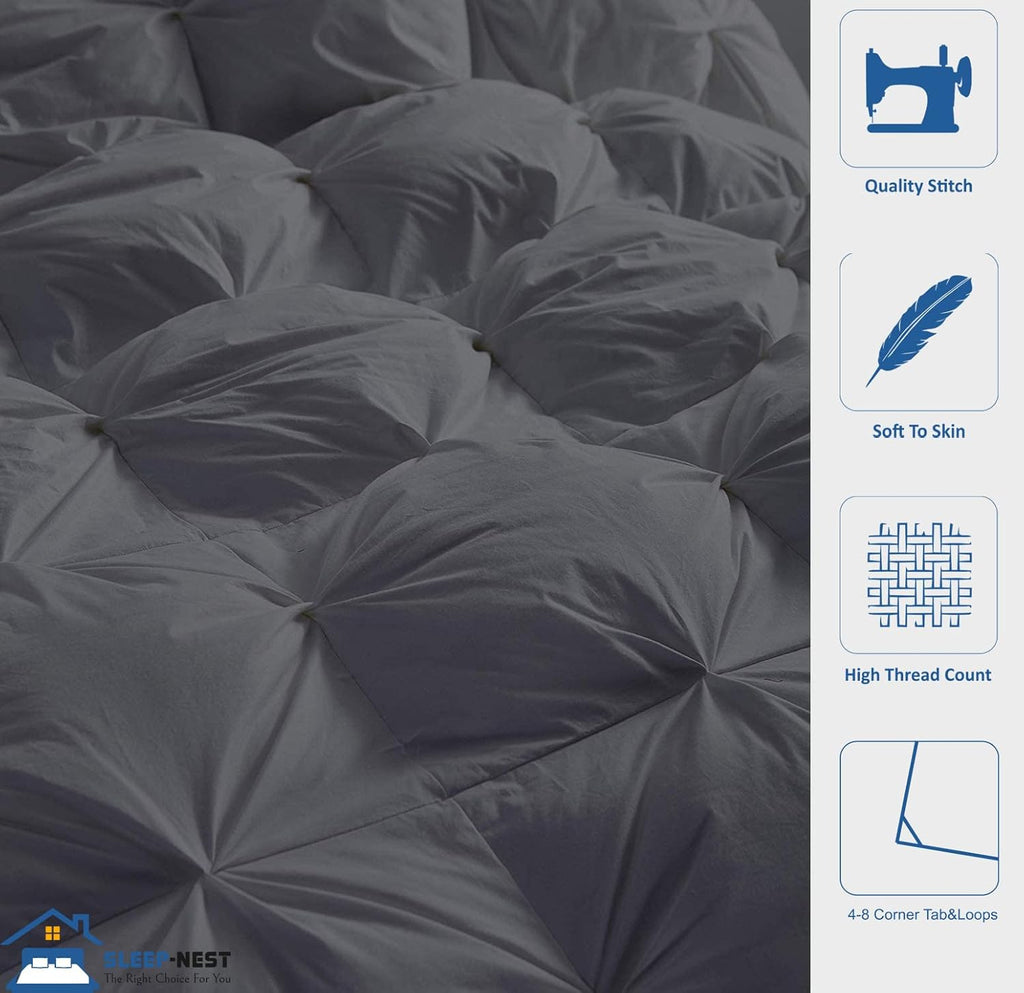 Oversized Queen Comforter 98 x 98 - Hotel Luxury 1 Piece Down Alternative Pinch Pleat Comforter with