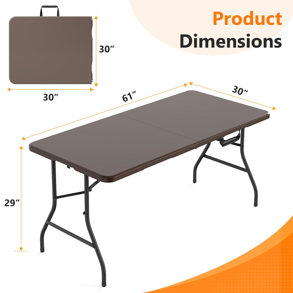 5 Foot Folding Table, Fold-in-Half Utility Table with Carrying Handle, 5FT Heavy Duty Portable Table for Party