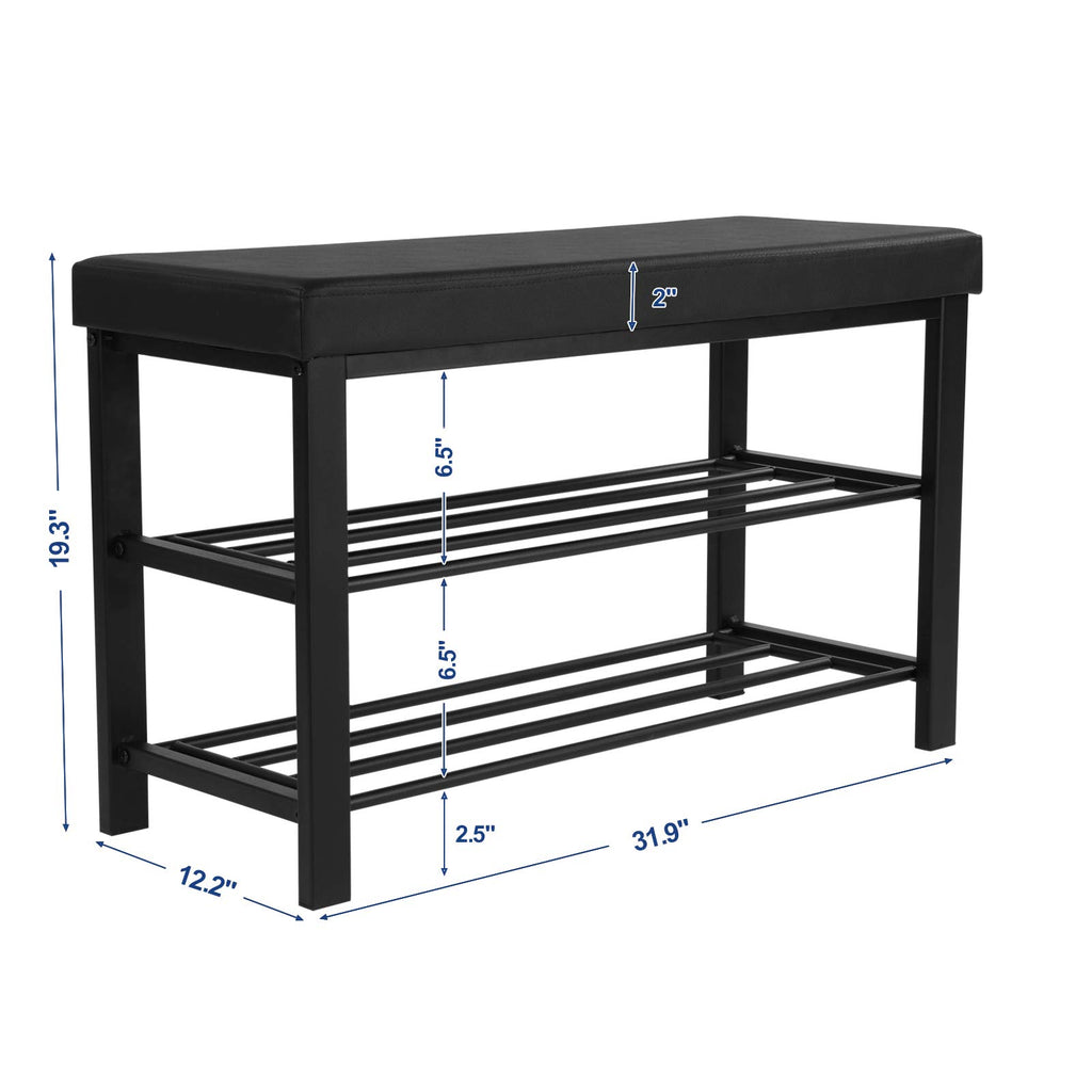 Shoe Bench, 3-Tier Storage Organizer, Foam Padded Seat