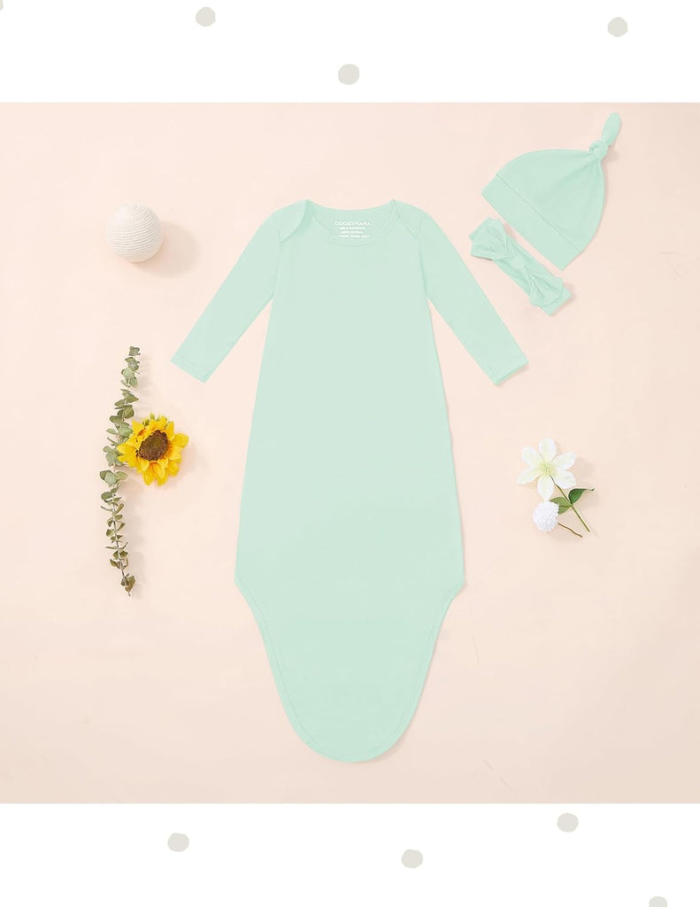 Newborn Knotted Gown 2Pack, Soft Breathable Baby Sleep Gown for Boys Girls, Infant Baby Coming Home Hospital Outfit