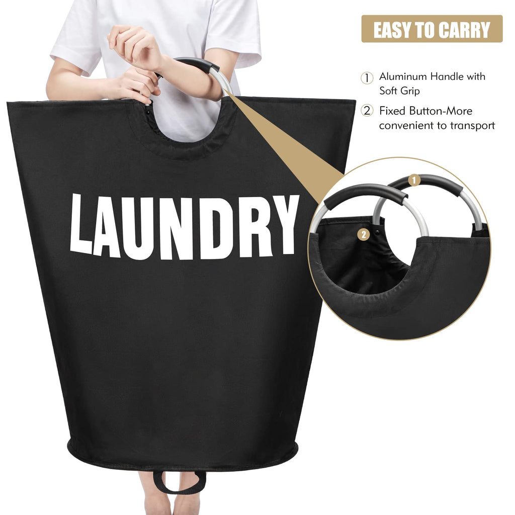 160L XX-Large Laundry Basket Bag, Collapsible Tall Hamper, Black