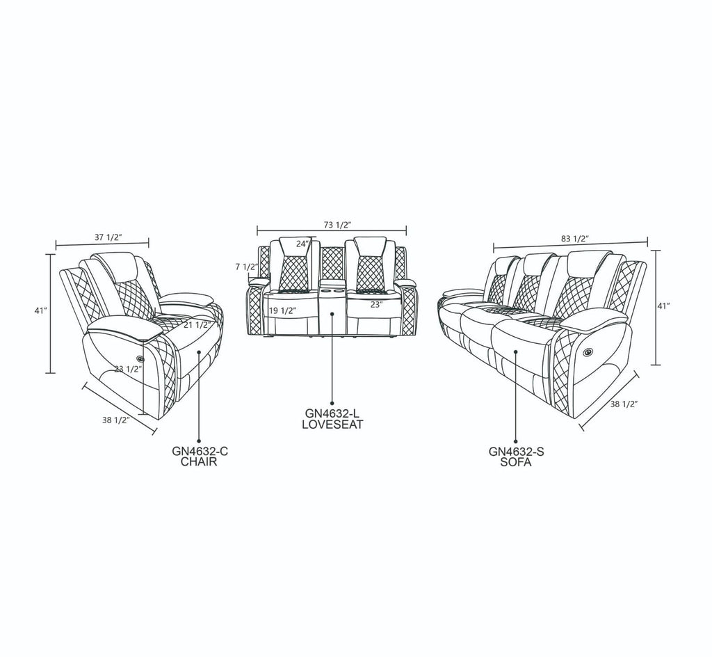 Black Breathing Leather 3-Piece Power Reclining Sofa Set