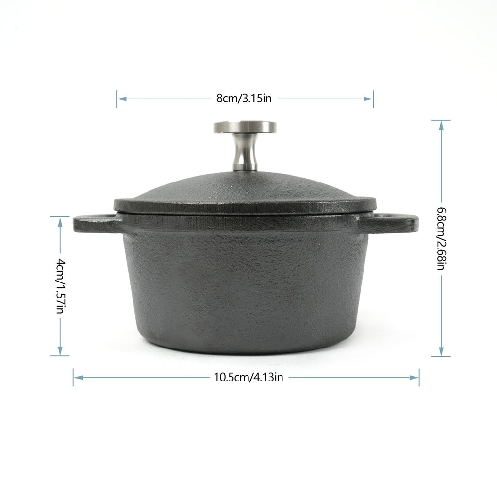 Mini Cast Iron Cocottes, Dia 3 inch, 4 oz. Set of 3 PCS, Mini Dutch Oven, with Wooden Tray, 7-Piece