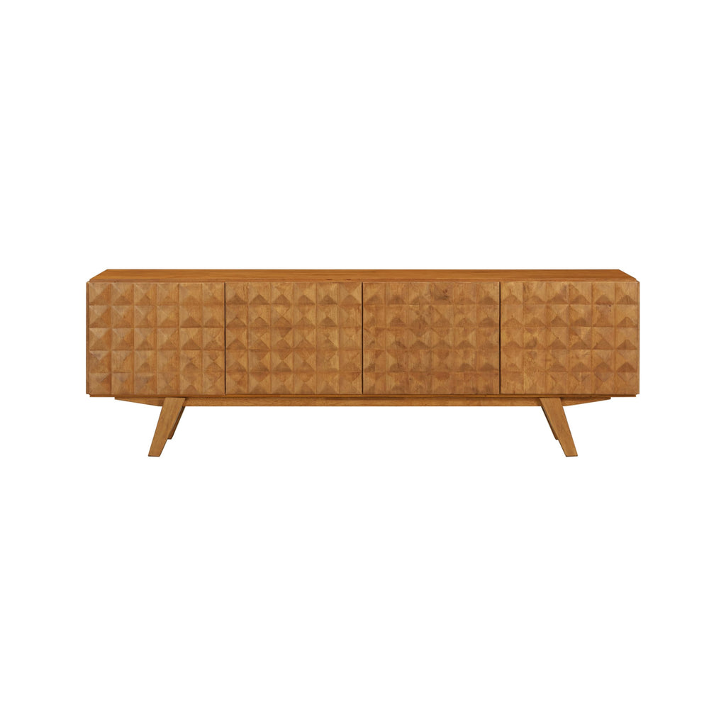 Sapa Mid-Century Modern Solid Wood TV Stand 4-Door Media Console with Carved Geometric Fronts for TVs up to 75"