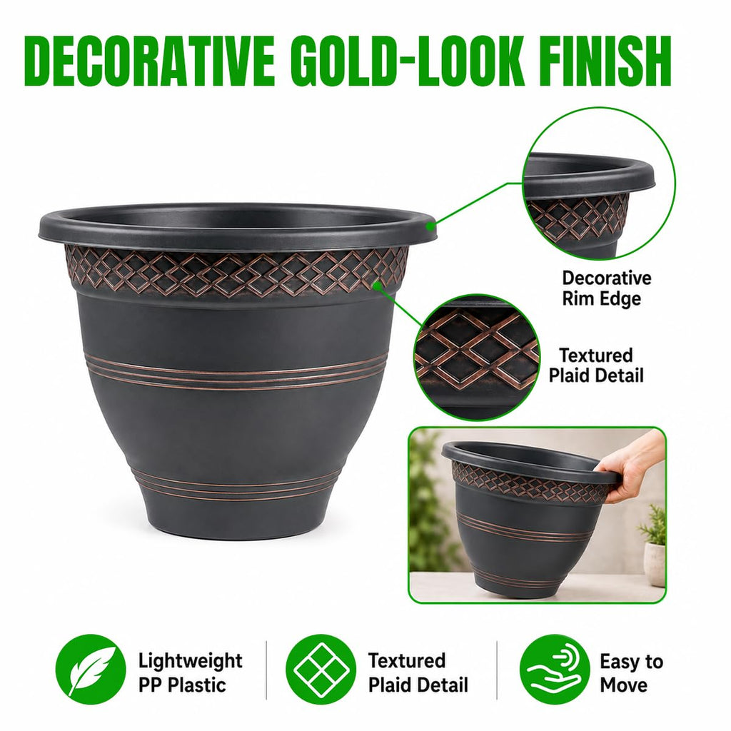 12 Inch Pots for Plants, 4 Pack, Copper Plaid