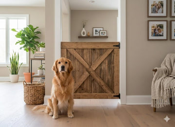 Dog Gate for Doorways & Stairs - Rustic Farmhouse Wooden Pet Gate, Handmade Half Barn Door Style, Custom Widths 24-48