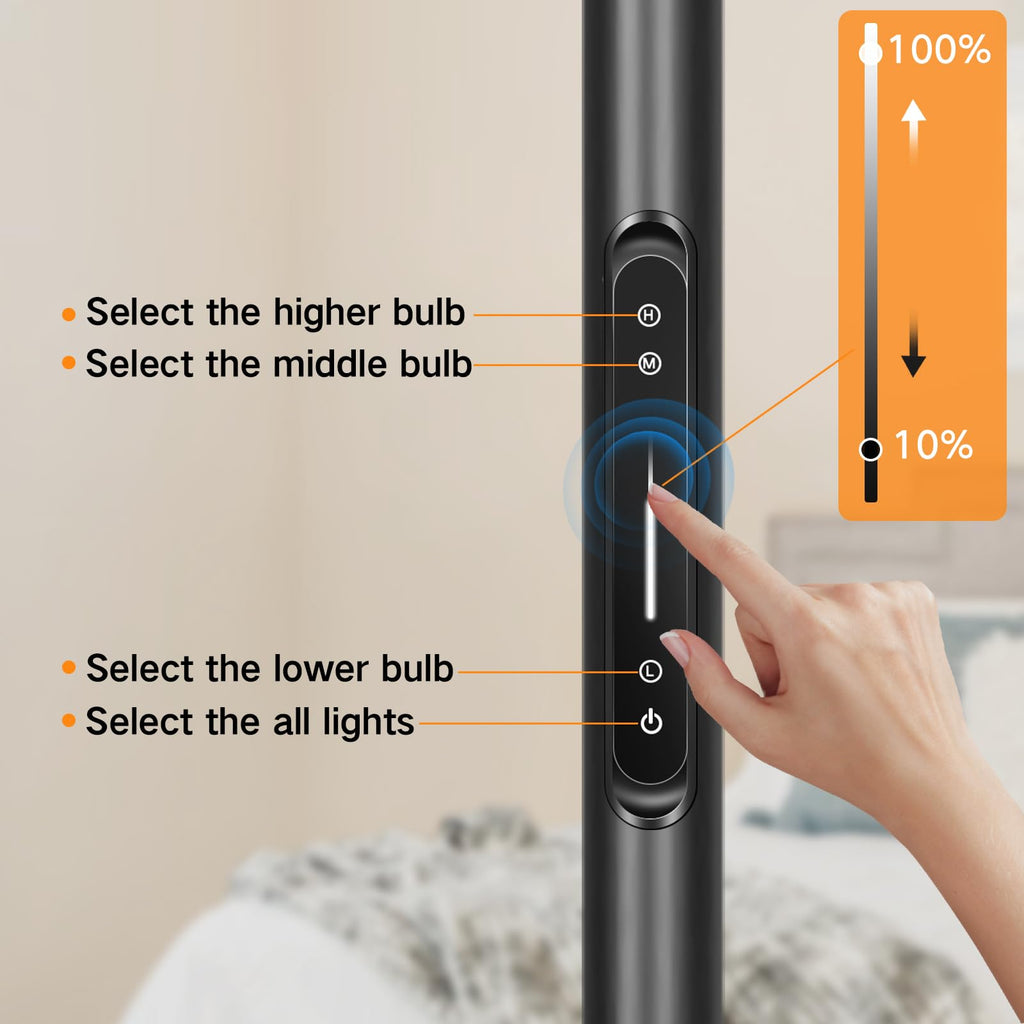 Arc LED Floor Lamp with Remote & Touch Control, Dimmable Modern Black 3 Light Arched Tall Floor Lamp, Mid Century