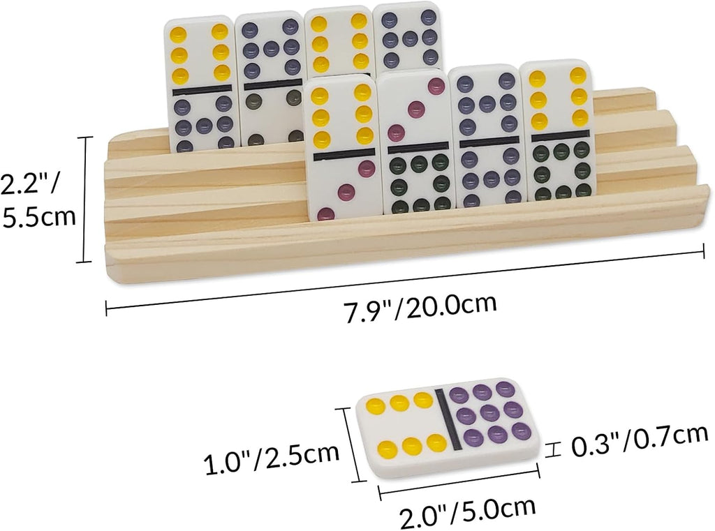 Double 9 Dominoes Set with 4 Wooden Trays/Racks, Double Nine Dominos Travel Set with 4 Domino Tiles Holders, 55 Tiles