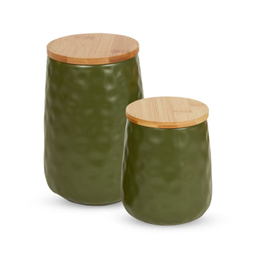 Kitchen Accessories Collection, Textured Matte Ceramic Canister Set, Sage, Dimple, 2 Piece